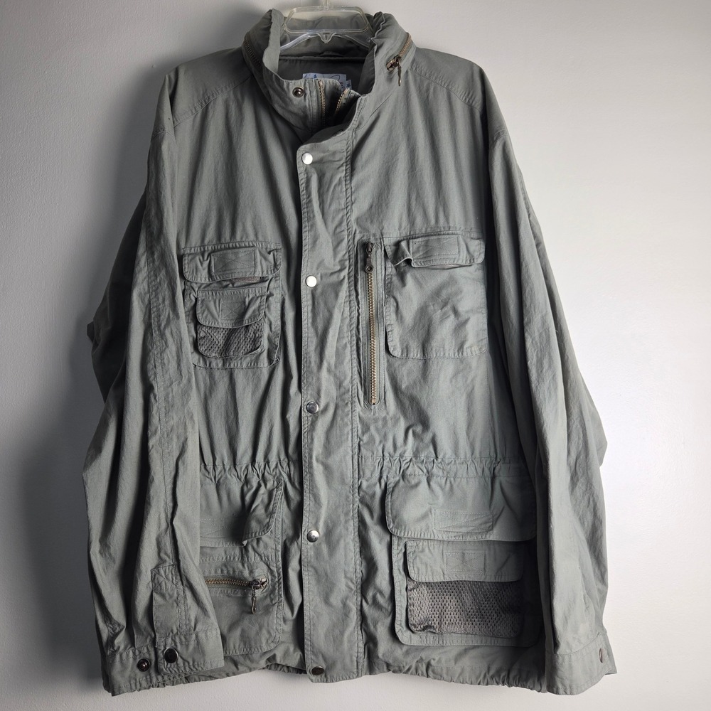 World Wide Sportsman Mens XL Olive Utility Field Fishing Jacket Multi Pocket